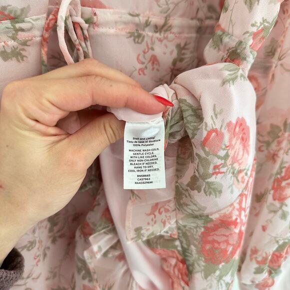 Rachel Parcell Sophia Floral Print Ruffle Long Sleeve Romper Pink M - Picture 9 of 10
